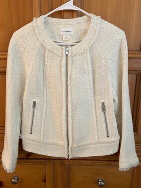 Club Monaco cream zip-up tweed jacket size 2